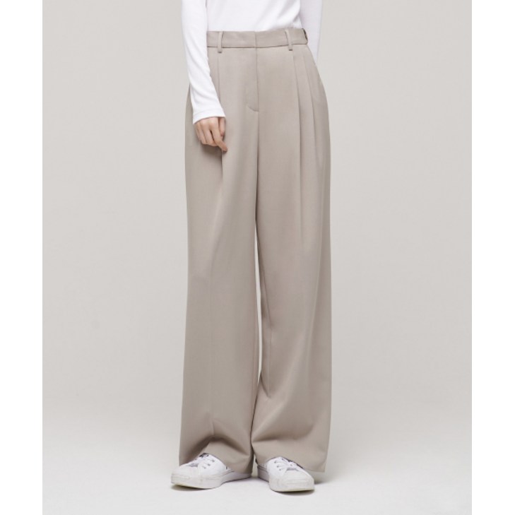 무신사스탠다드 WOMAN 여성 하이 웨이스트 와이드 히든 밴딩 슬랙스 라이트 베이지 MWBPS210LB