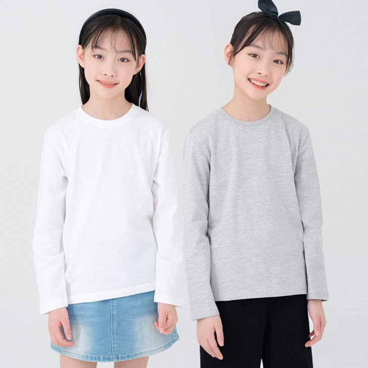 롤리트리 아동용 베이직 긴팔 라운드넥 티셔츠 2p
