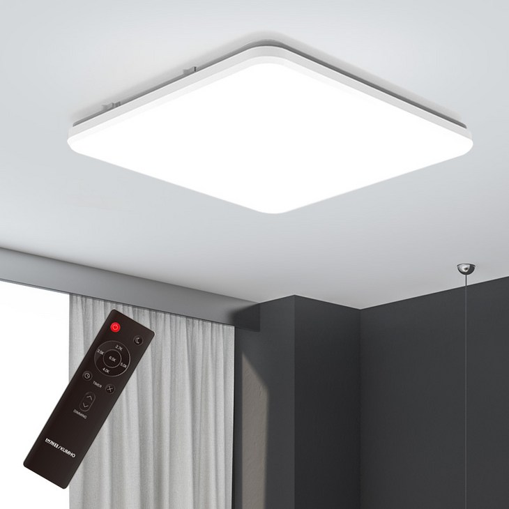 번개표 아크릴 사각 방등 LED50W  리모컨 세트, 화이트