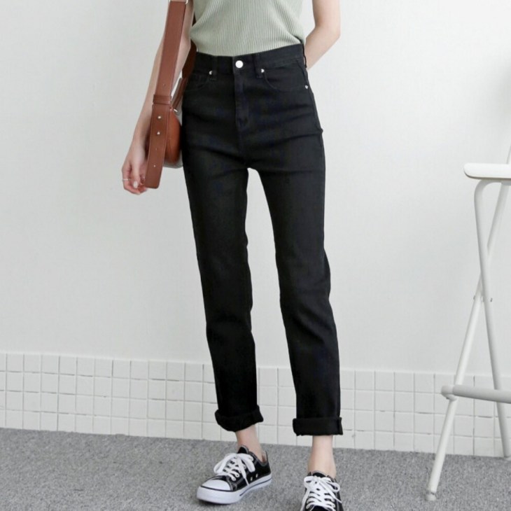 라라온 여성용 인밴딩 흑청 일자 청바지 TSP2734