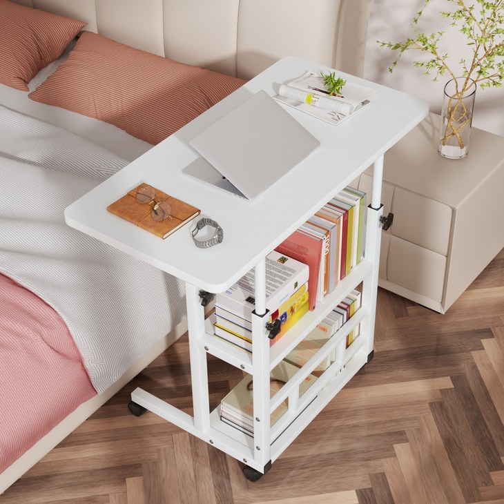 Kipnos 높이조절 이동식 3단 이동식침대테이블 사이드테이블 쇼파테이블 보조테이블 쇼파사이드테이블 미니테이블 티테이블 커피테이블, 화이트