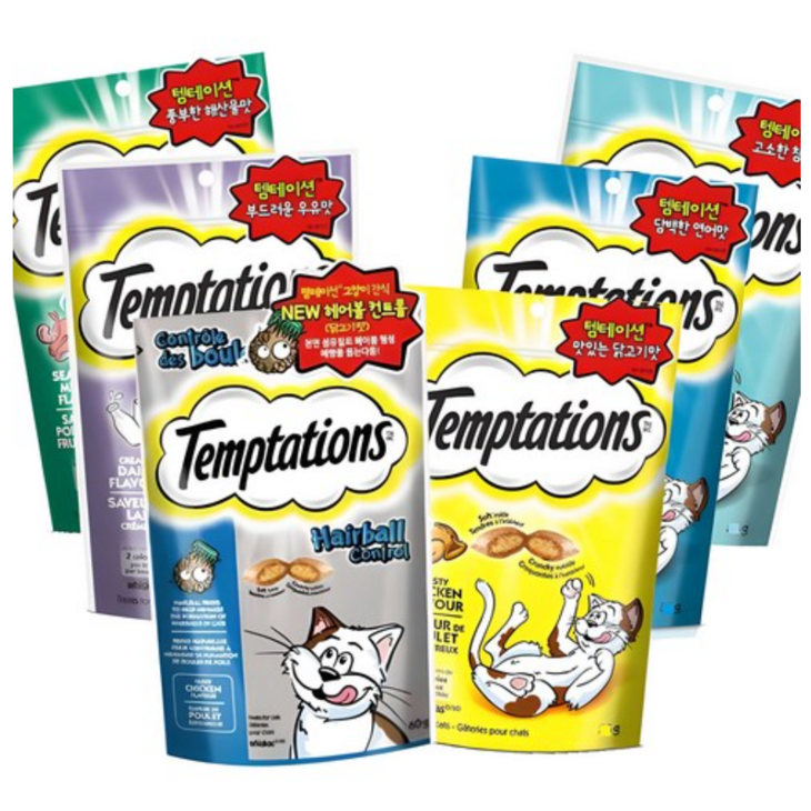 스마트리빙 꼼냥 고양이 간식 템테이션 6종 콤보 세트 스낵, 닭고기 해산물 우유 연어 참치 헤어볼, 10세트