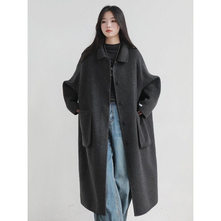 이끼당 빅사이즈 빅포켓 지이 양면울 모직코트
