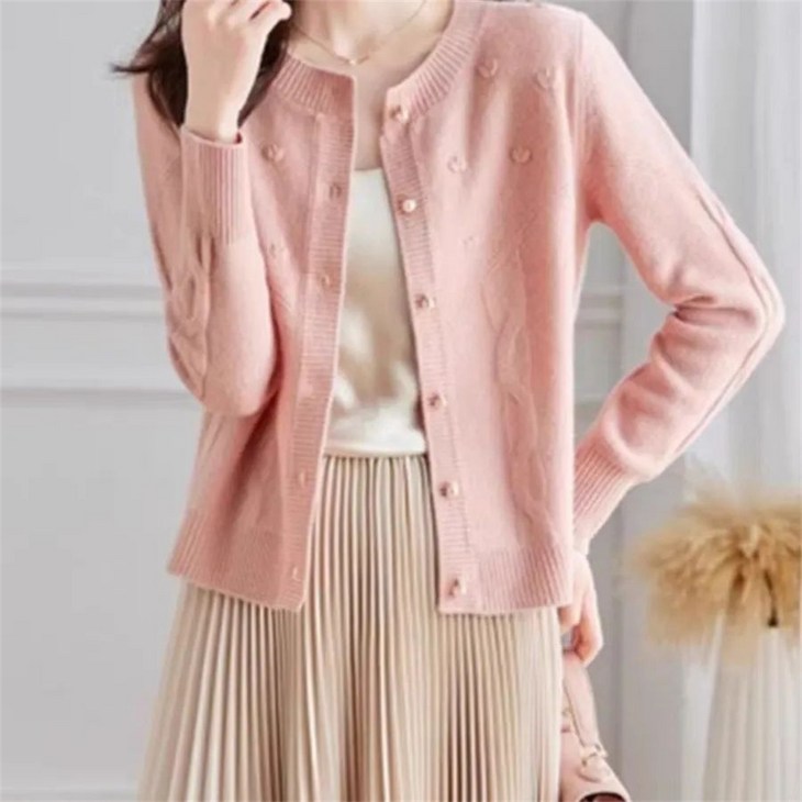 TKX 가디건 여성용 라운드넥 니트 클래식 디자인 봄 가을 캐주얼 카디건