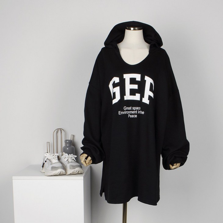 퍼니걸스 5559 오버핏 레터링 후드 미니 원피스 여성의류