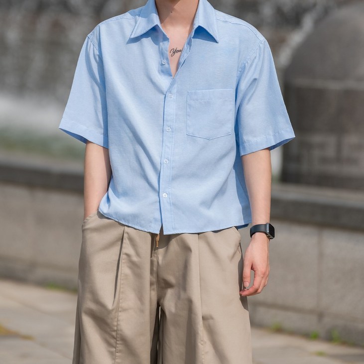 투데이 데일리 미니멀 크롭 여름 반팔 포켓 셔츠 크롭셔츠 이너 자켓 FNKS0002
