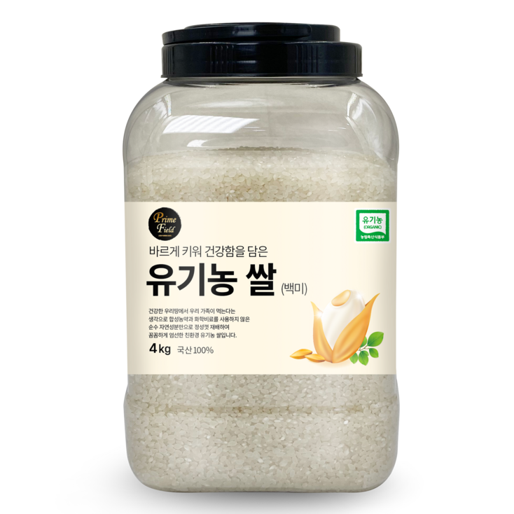 대구농산 프라임필드 유기농 쌀 백미, 4kg, 1개