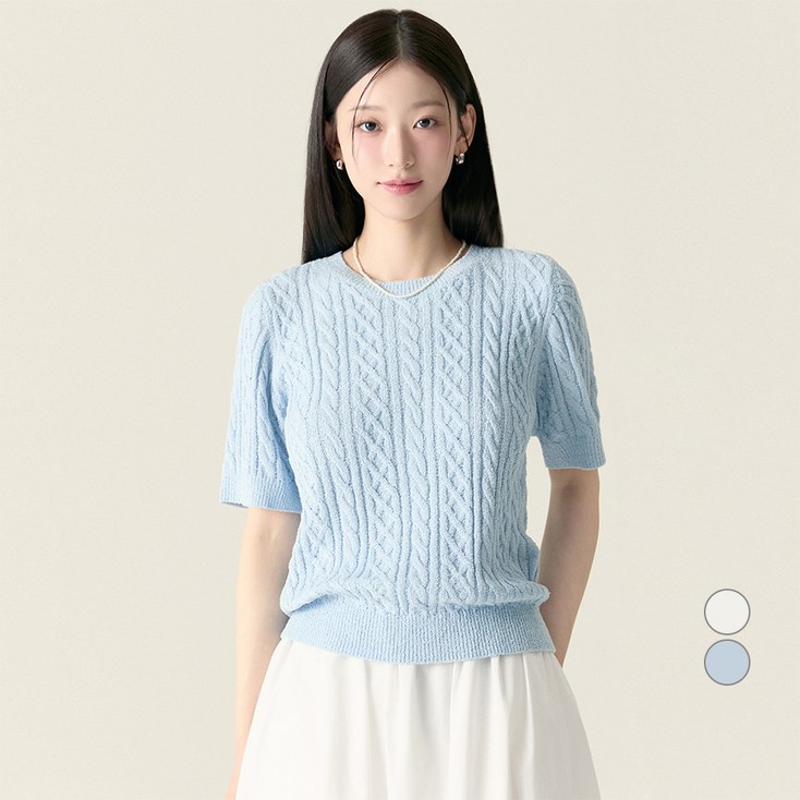 로엠 여성용 케이블 반팔 스웨터
