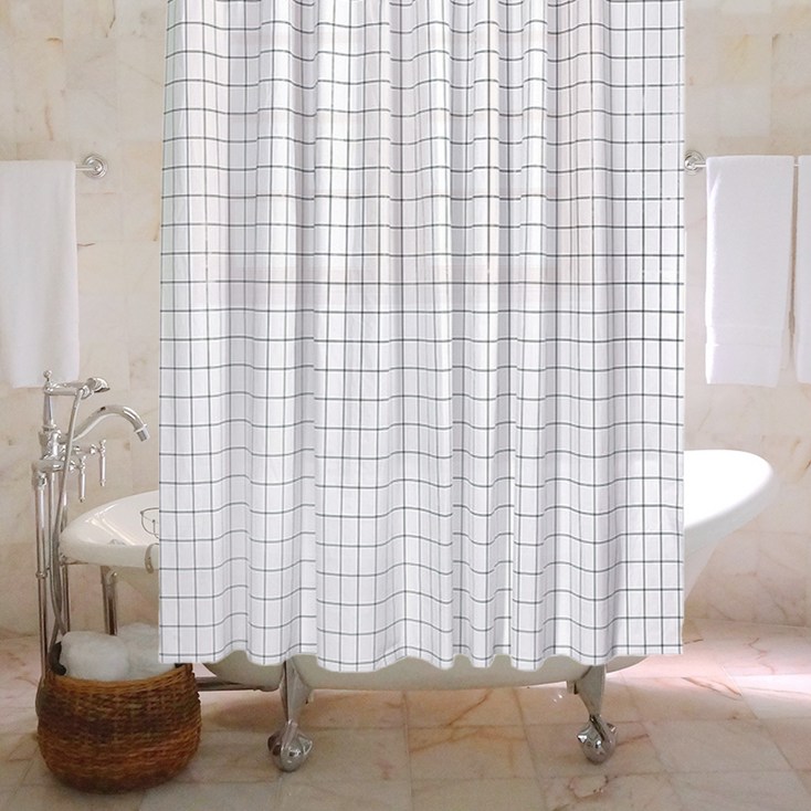 체크무늬 샤워 방수 커튼, 1개, 멀티(혼합)컬러