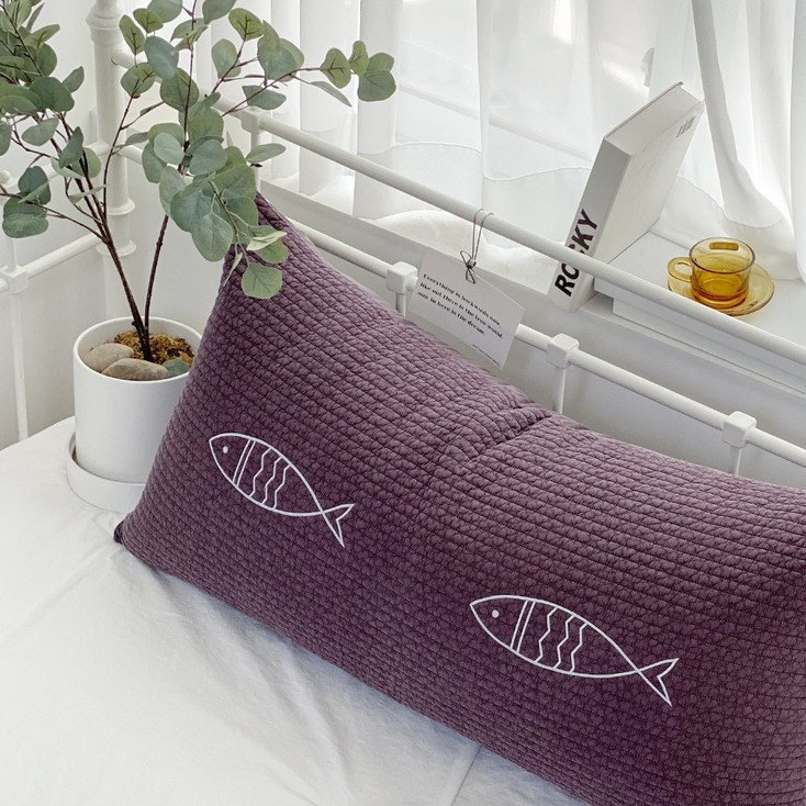 마이룸엔 물고기 자수 북유럽풍 피그먼트 순면 인테리어 대형 등받이 대쿠션 등쿠션 60×110