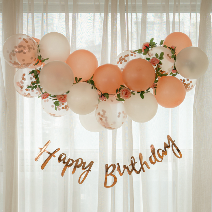 파티레시피 생일풍선 생일파티 용품 세트 풍선 24개 장미가랜드 고리마운트 3개 스트랩 제작설명서