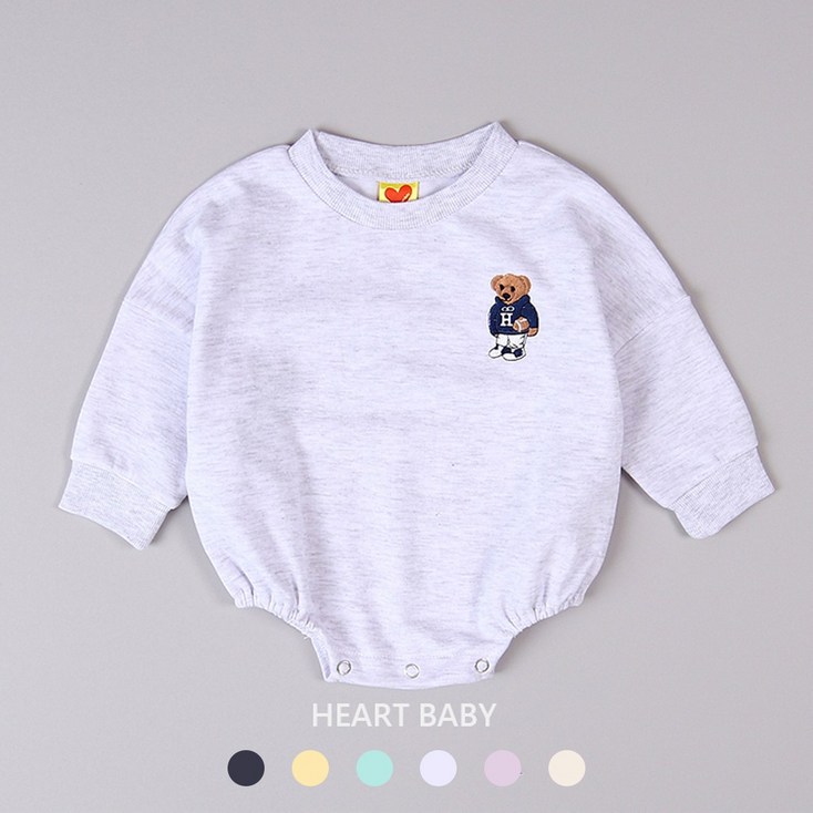 하트베이비 봄 가을 유아용 곰돌이 자수 수트