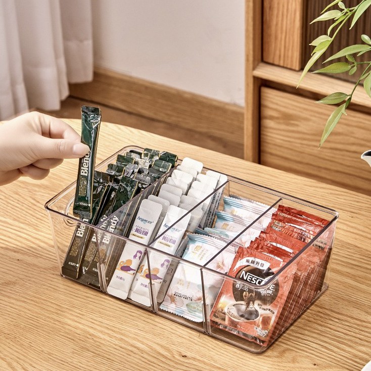 살림잇 칸막이 분리 가능 티백 커피 간식 정리함, 1개, 투명