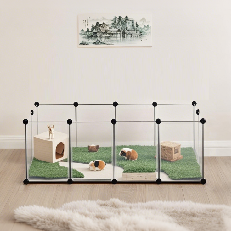 SONGMICS 반려동물 울타리 조립식 튼튼한 안전한 실내용 울타리 펜스, 1개, 투명