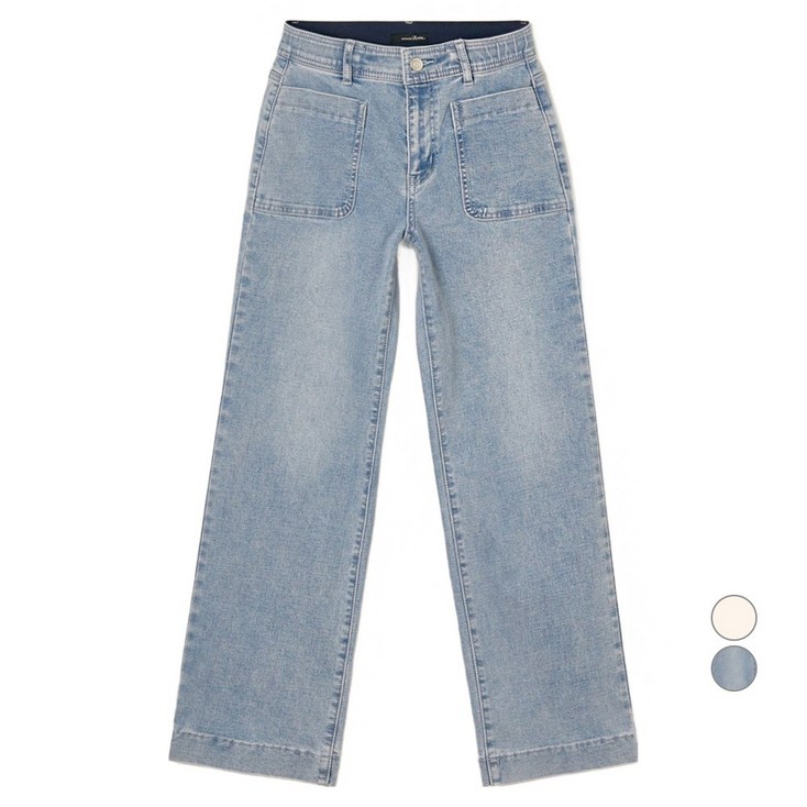 로엠 여성용 포켓 스트레이트 데님 팬츠