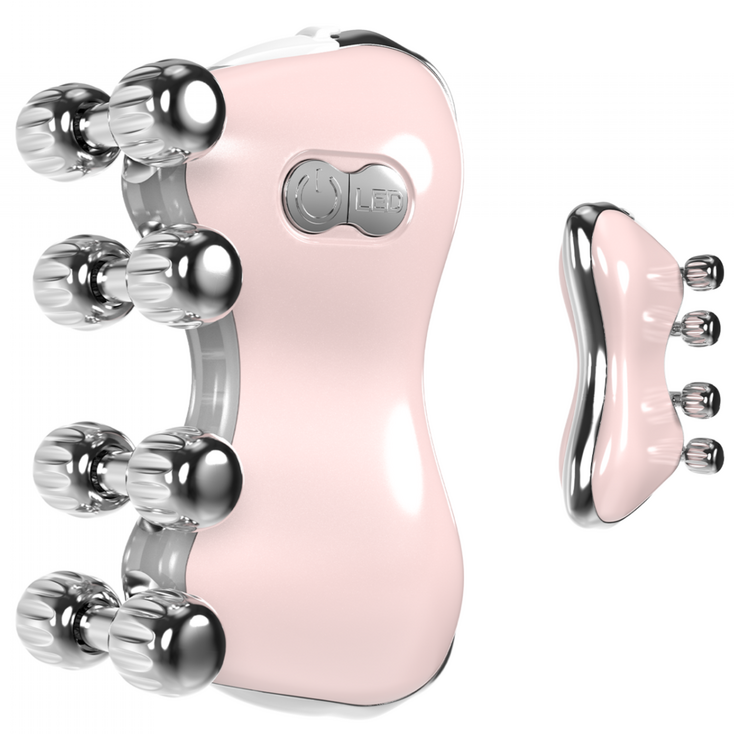 Leeko EMS 페이스 롤러 괄사 마사지기 LED 광케어 다기능 전동 피부 마사지기 바디 마사지기 45도온열 곡선 얼굴 리프팅8개의 금속 마사지 롤러, 핑크