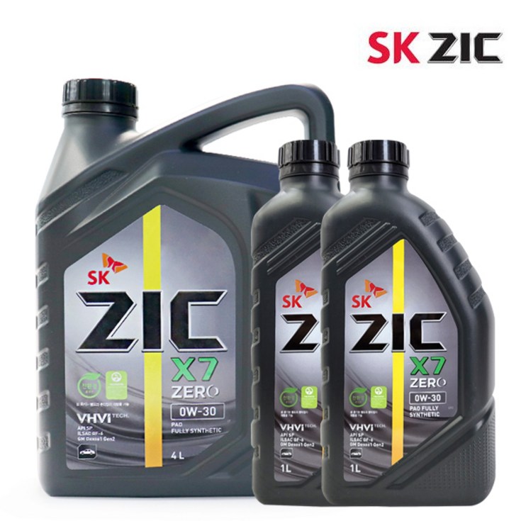 지크제로 ZIC X7 ZERO 0W30 - 6L 4L+1L+1L 가솔린, 합성 엔진오일 PAO, API SP 20230615