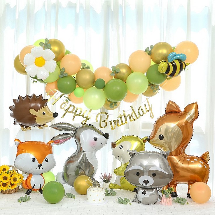 풍선인형 [피앤비유니티]초록마을 동물 친구들 모여라 생일파티 풍선세트, 친구들 모여라