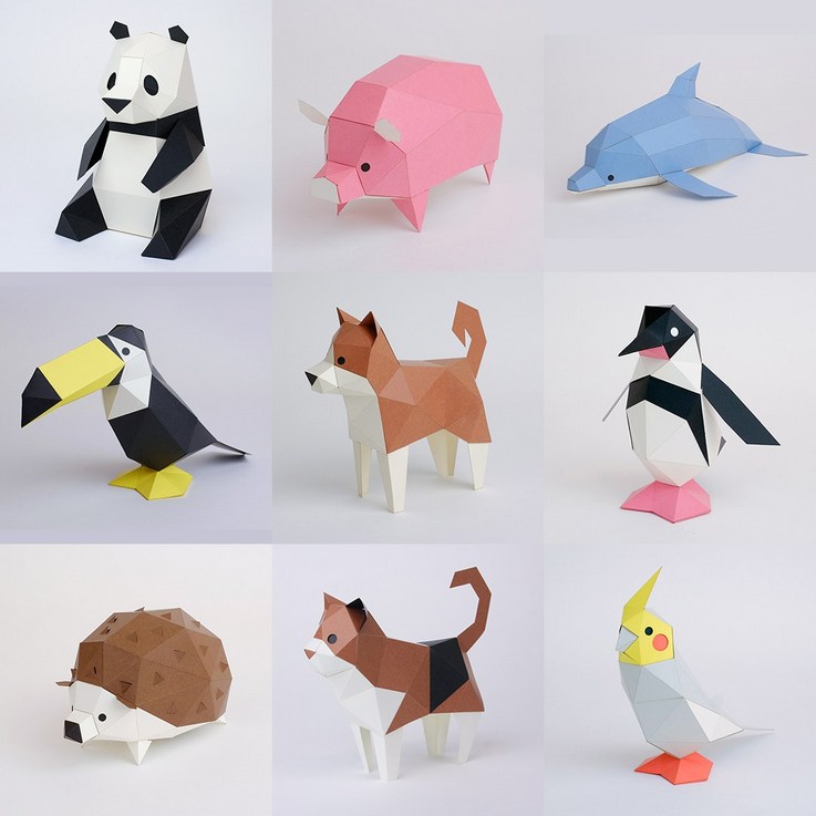 일본 정식수입 KAKUKAKU TINY 동물 17종 모음 DIY 페이퍼크래프트 종이모형 종이퍼즐 3D모형 3D 종이 입체퍼즐 장식품 집꾸미기 동물모형, 양, 1개
