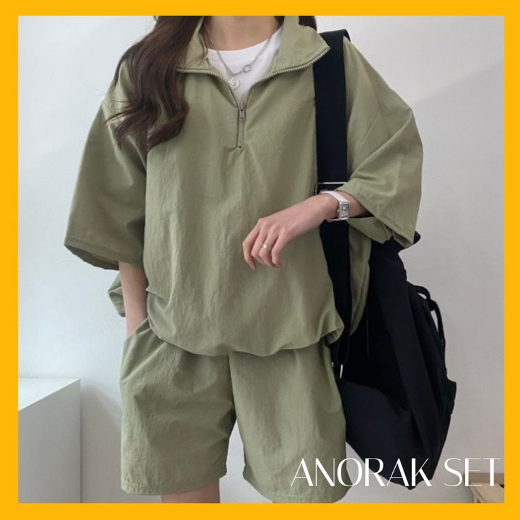 이지프리 아노락 반팔 세트 여성 운동복 트레이닝 집업 바람막이