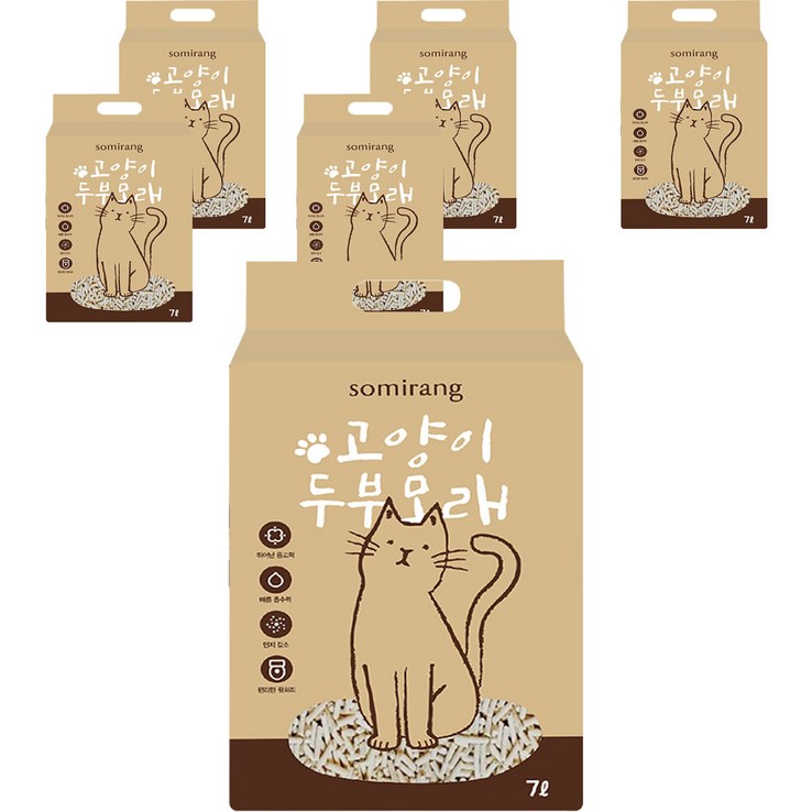 소미랑 프리미엄 고양이 압축 두부모래 가는입자, 7L, 6개, 오리지널 소미랑 프리미엄 고양이 압축 두부모래 가는입자, 7L, 6개, 오리지널