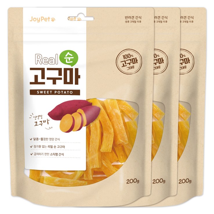 조이펫 강아지 간식 리얼 순 고구마, 고구마, 200g, 3개