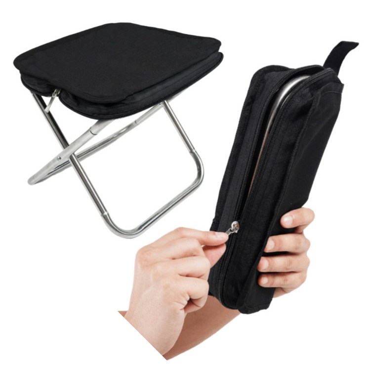 흠구샵 휴대용 3단 접이식 파우치형 미니 의자, 1개, Black