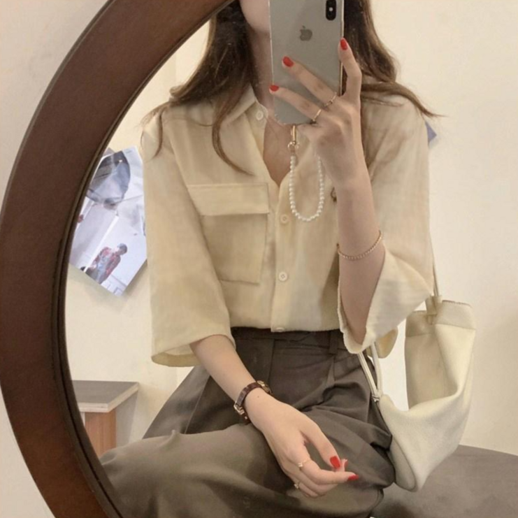 마이코야 루즈핏 오버핏 칠부 블라우스 셔츠
