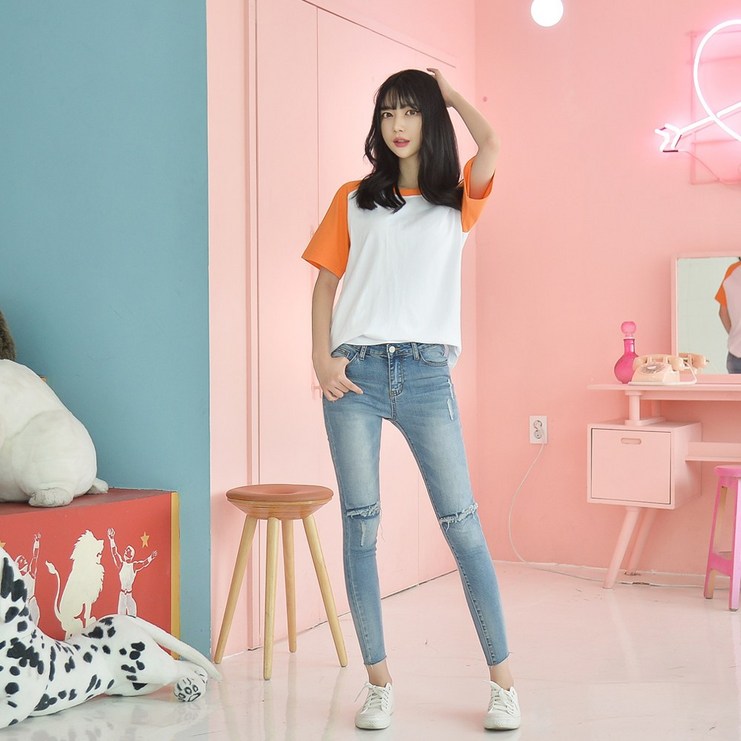 GBM 데일리 데미지 컷팅 워싱팬츠 중청