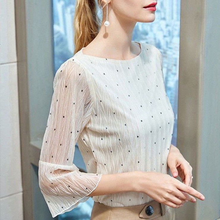 패션 빈티지 데일리 도트 블라우스 디자인 코디