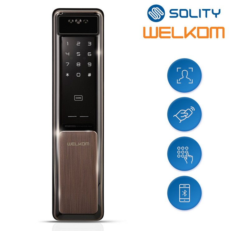무료설치 솔리티 웰콤 WSP2900A 얼굴인식 푸시풀 카드키2개번호키 블루투스옵션 안면인식 AI딥러닝기술 신속 정확한 얼굴인증 얼굴인식100개 현관문 디지털도어락, 웰콤 WSP2900A, 방문설치