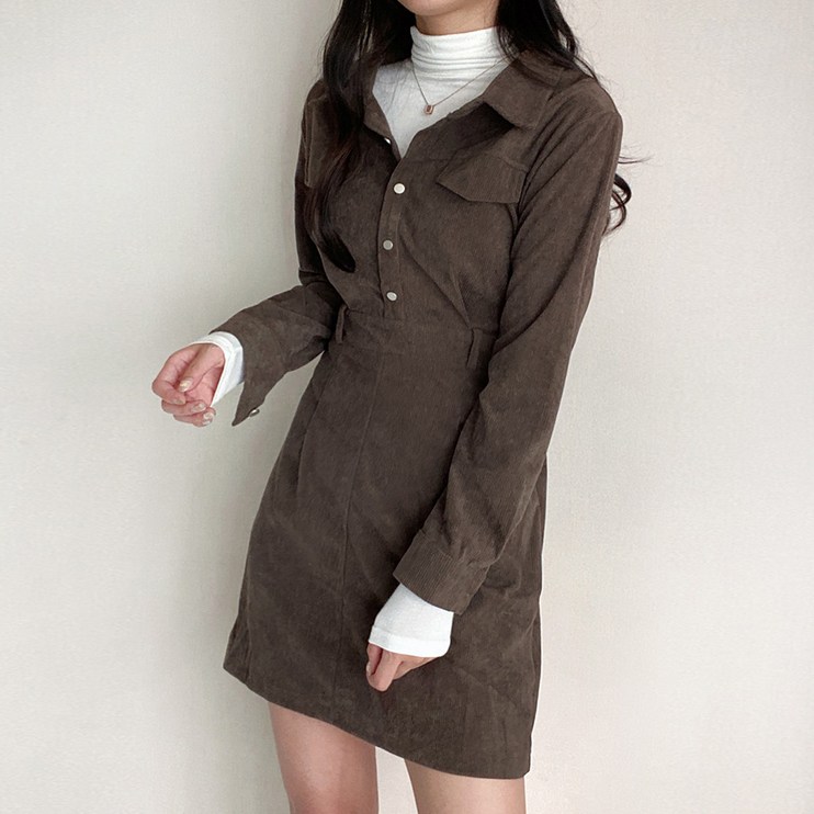 가을 뒷밴딩 코듀로이 카라 미니 원피스 하객룩 가을 뒷밴딩 코듀로이 카라 미니 원피스 하객룩