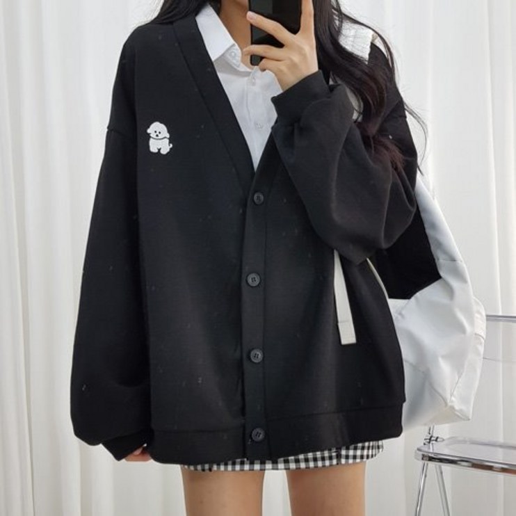 큐티자수가디건 오버핏 키150 키160 쿠마 by 쿠키마루 키작녀 큐티자수가디건 오버핏 키150 키160 쿠마 by 쿠키마루 키작녀