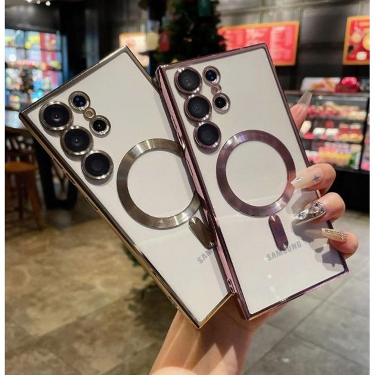 에어라인 갤럭시s24 울트라 럭셔리 투명 메탈 케이스 풀커버 마그네틱 맥세이프