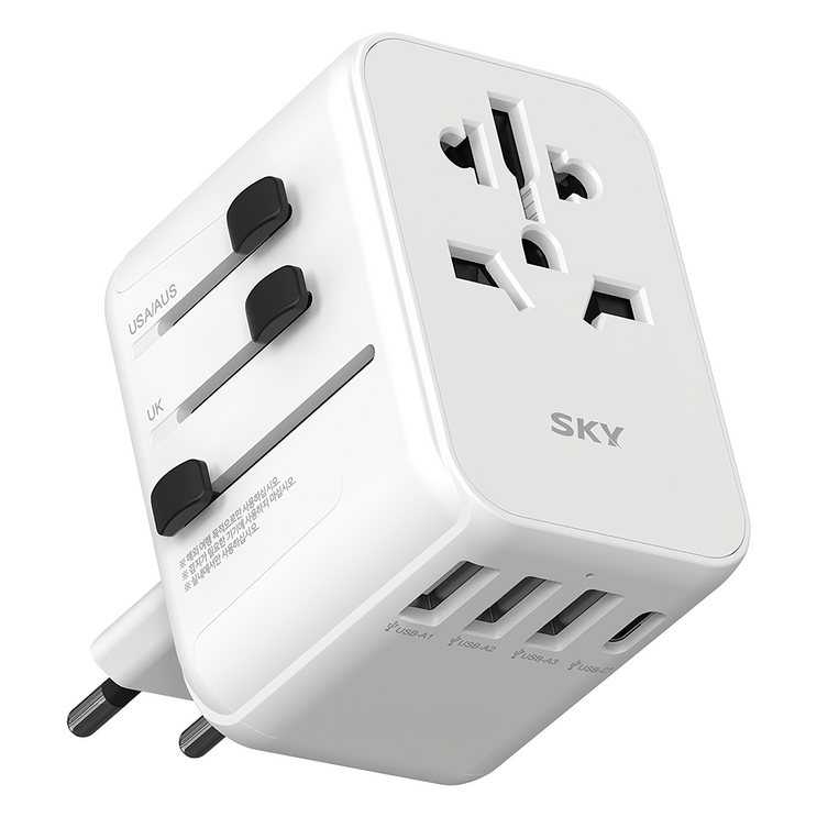 SKY 필 17W 여행용 올인원 해외 멀티플러그 4포트 어댑터 유선충전기, 화이트, 1개 SKY 필 17W 여행용 올인원 해외 멀티플러그 4포트 어댑터 유선충전기, 화이트, 1개