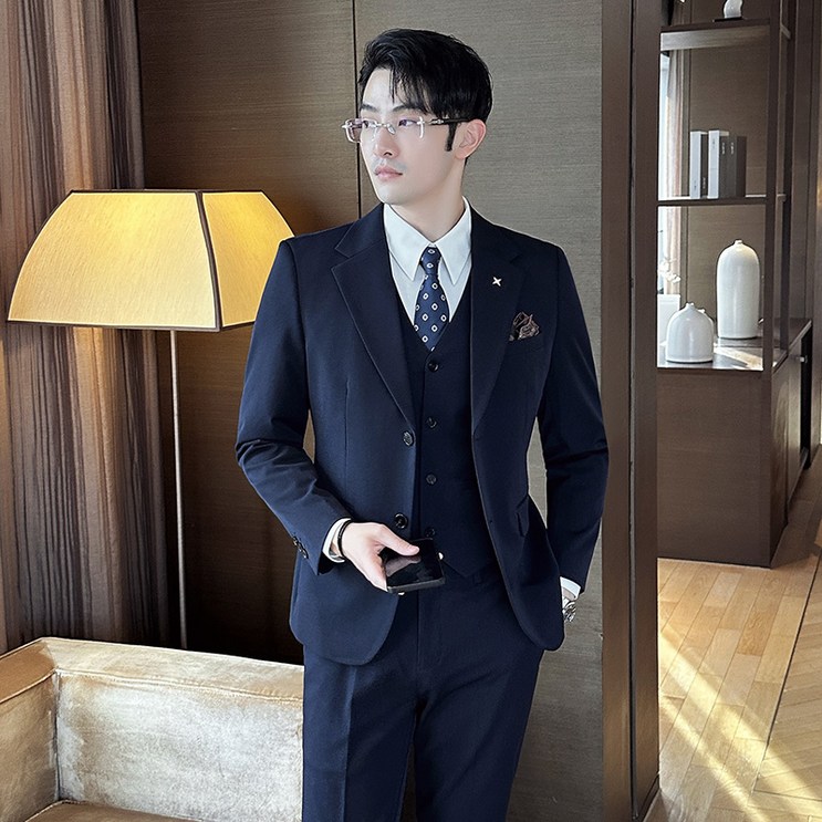 Enyofe 남성용 투버튼 캐주얼 쓰리피스 정장세트 재킷조끼바지 면접 기획 남자수트 3피스 결혼식 하객 남성 슈트 남자 겨울 검은 양복 세트 남성용 정장세트5컬러