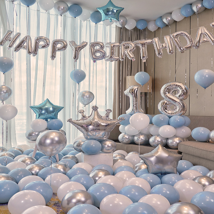 파티샵 생일 파티 풍선 세트 (손펌프포함,숫자변경가능), 블루 - 쇼핑앤샵
