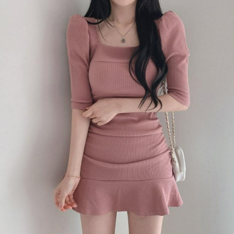 레티고 스퀘어넥 골지 슬림 미니 원피스 레티고 스퀘어넥 골지 슬림 미니 원피스