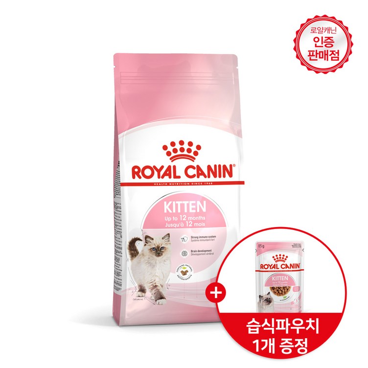 로얄캐닌 고양이사료 키튼 건식 4kg 면역력강화도움  습식파우치 증정