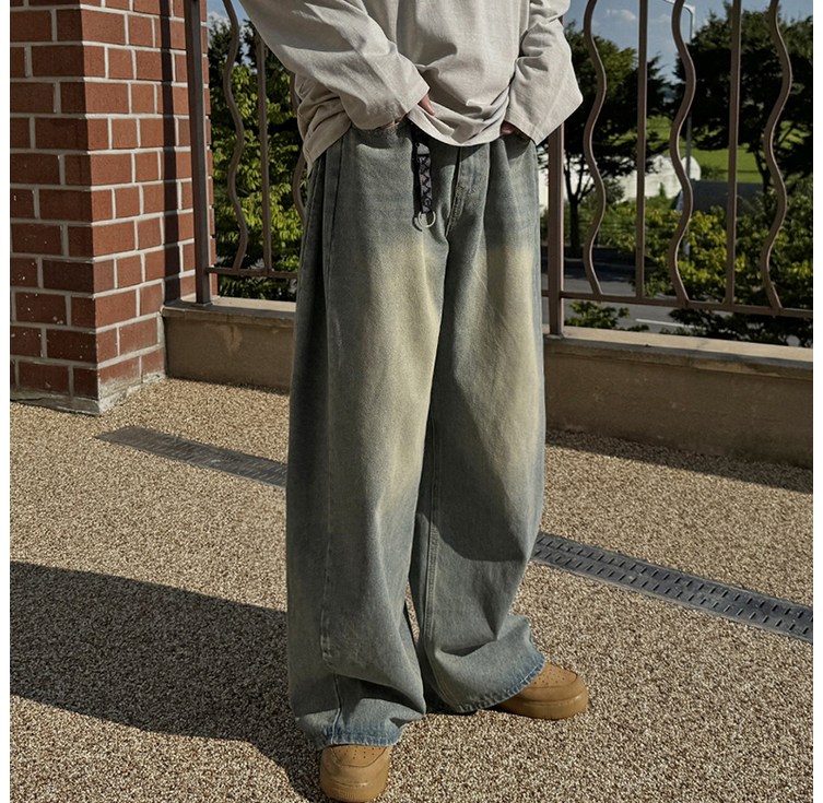 머시따 남성용 사이드 턱 벌룬 와이드 데님 팬츠