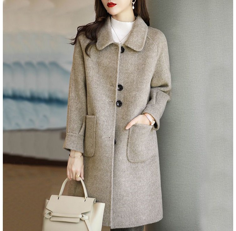 AOKADA 여성 가을 겨울 루즈핏 키작녀 모직 하프 코트