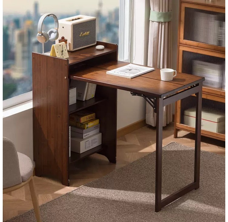 다기능 책상 접이식책상 모던 심플 테이블 컴퓨 터책상 거실책상 원목 테이블 접이식테이블 원목 식탁 수납 사무 용책상 학생책상, 호두색테이블 전체 재질은 대나무