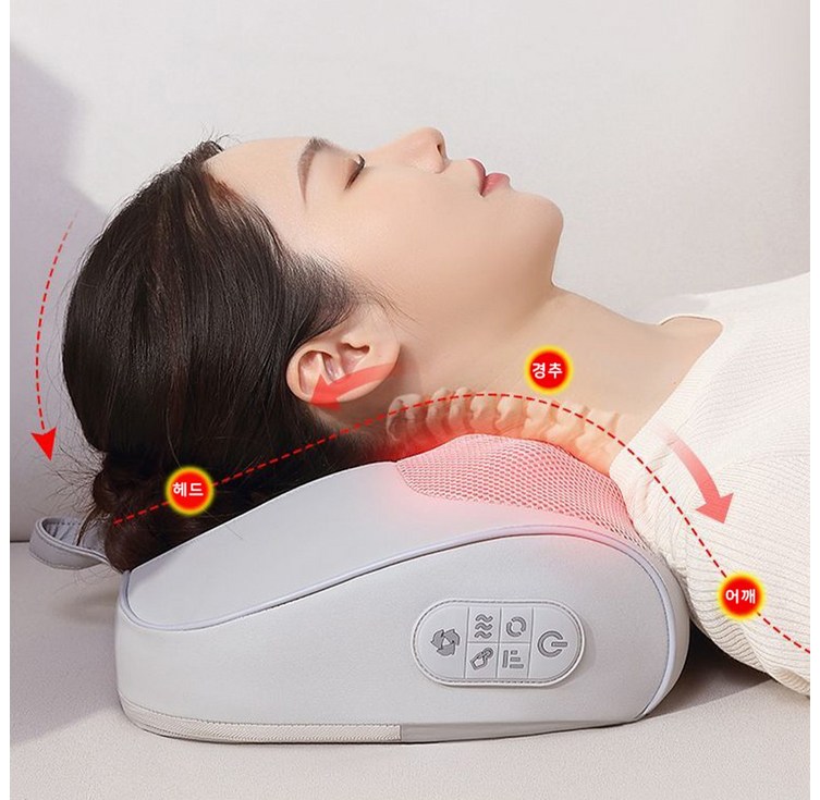 LDSU 마사지베개 목 어깨 마사지기 무선 충전 온열 베개, 그레이