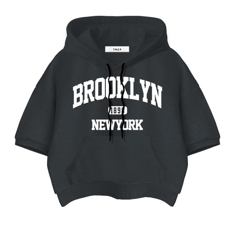 TSF 브룩클린1898 세미오버핏 고밀도 크롭 반팔 후드티