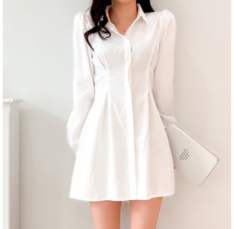 투디 퍼프 핀턱 플레어 셔츠 미니 원피스 허리밴딩, 3color