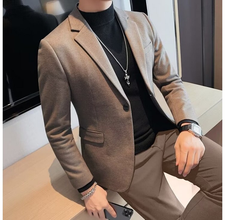 도톰한 모직 정장 남자 정장 겨울 루즈핏 고급스러운 캐주얼 정장