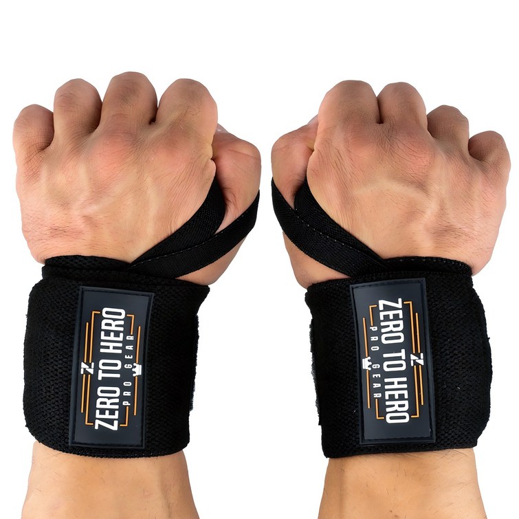 제로투히어로 헬스 손목보호대 wrist wrap Type2 기본형 Black, 폭 8cm x 길이 45cm, 1세트