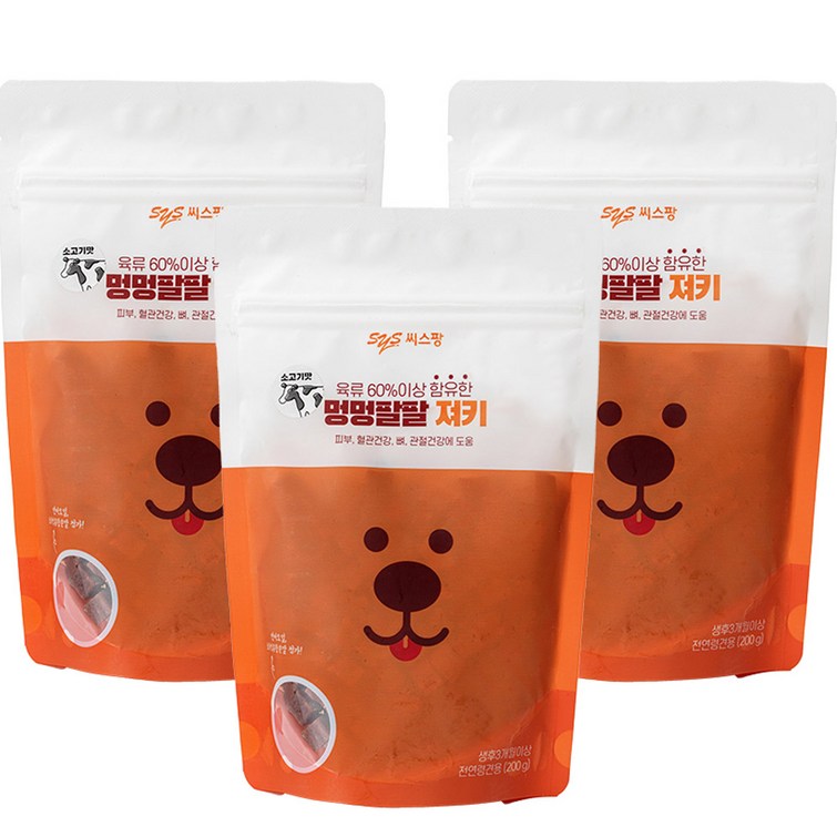 씨스팡 멍멍팔팔 져키, 소고기맛, 200g, 3개 씨스팡 멍멍팔팔 져키, 소고기맛, 200g, 3개