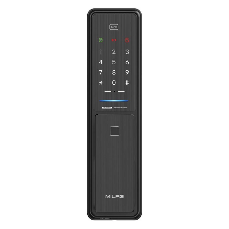 밀레시스텍 무타공 푸시풀 지문인식 손잡이 있음 도어락 MEP73F 카드키 4p 세트