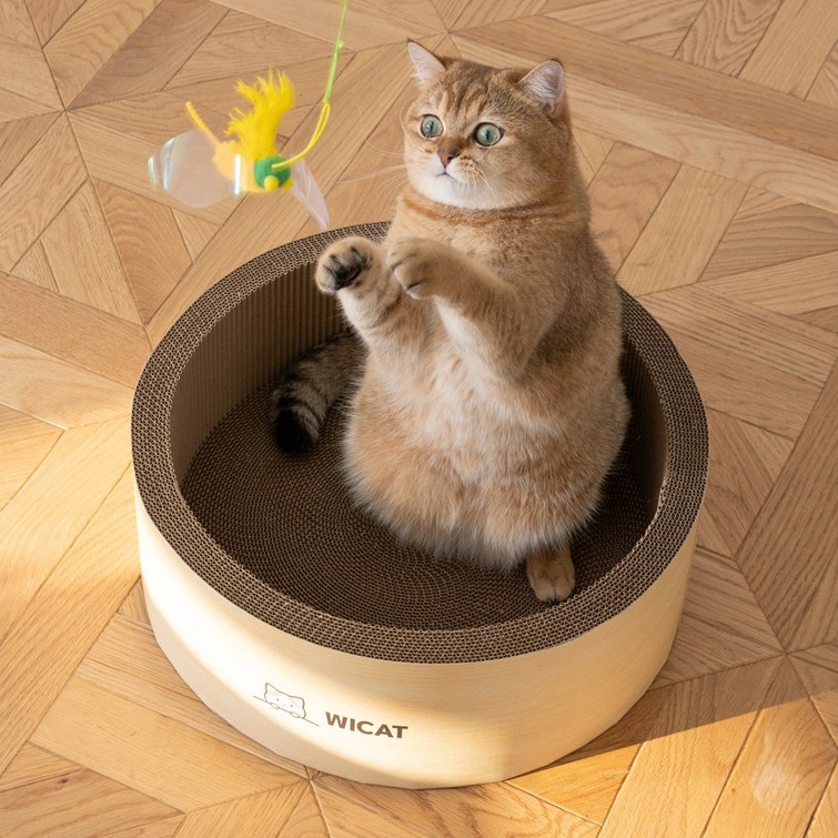 위캣 고양이 라운디 스크래쳐 반려동물 스트레스 캣모나이트 캣잎 원형, 1개, 라이트 우드